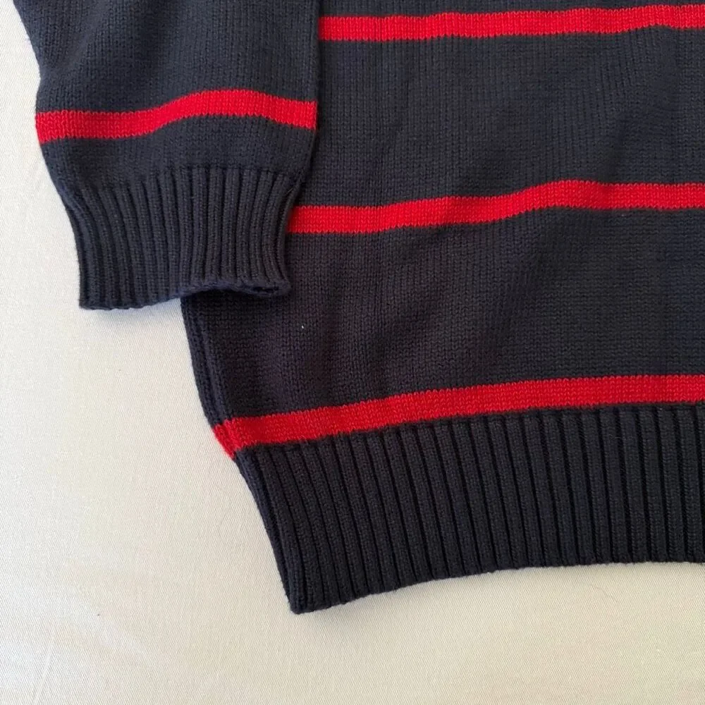 Polo by Ralph Lauren | Classic Striped Quarter Zip Sweater NWT | Navy Red Cotton